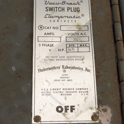 ITE BOS 14355 Bulldog 400A Fusible Bus Busway Plug Disconnect Switch 600V 100HP