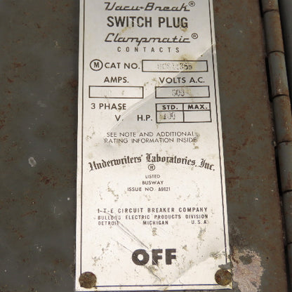 ITE BOS 14355 Bulldog 400A Fusible Bus Busway Plug Disconnect Switch 600V 100HP