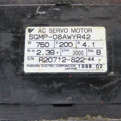 Yaskawa SGMP-08AWYR42 750V 200V 3000RPM AC Servo Motor