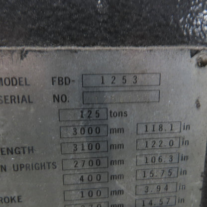 Amada FBD-1253 125 Ton x 10' CNC Press Brake 230/460V 3Ph Back Gauge