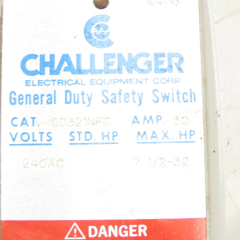 Challenger GD321NFC 30A 240VAC 3 Pole Non Fused Safety Disconnect Switch