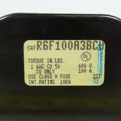 Marathon R6F100A3BCB 100A 3-Pole Fuse Holder Class H 600V 1AWG