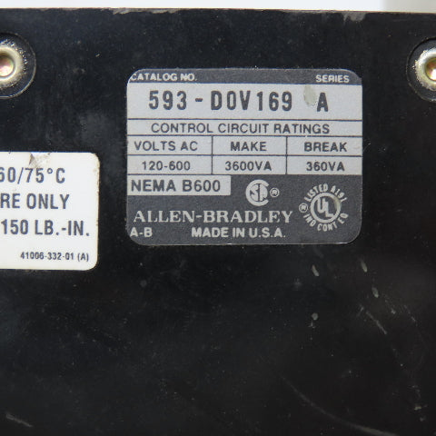 Allen Bradley 593-DOV169 Overload Relay 120-600VAC