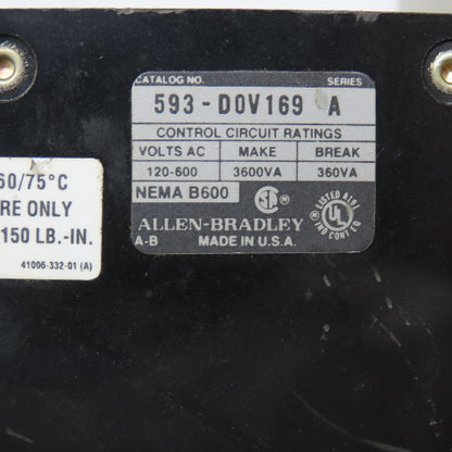 Allen Bradley 593-DOV169 Overload Relay 120-600VAC