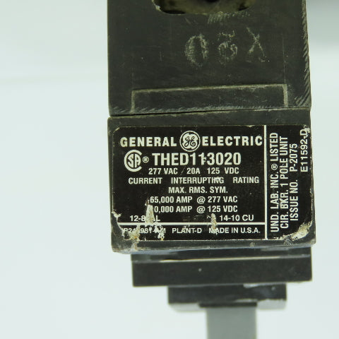 GE General Electric THED113020 20A Single 1-Pole Circuit Breaker 277VAC Lot Of 3