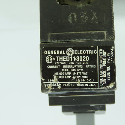 GE General Electric THED113020 20A Single 1-Pole Circuit Breaker 277VAC Lot Of 3