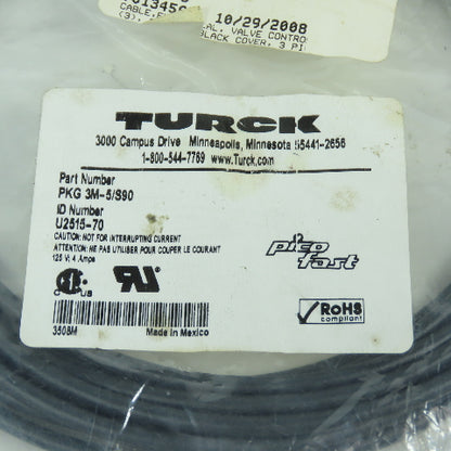 Turck PKG 3M-5/S90 U2515-70 Pico Fast Straight Cable Cordset