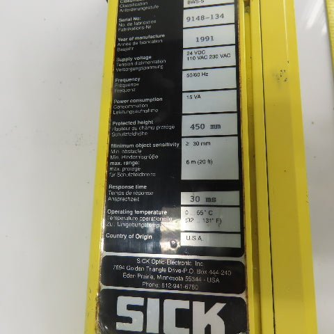 Sick AGSS 450-1111 Safety Light Curtain Sender 450mm x 6mm 24VDC 110-230VAC
