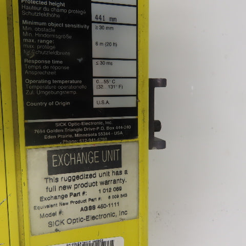 Sick AGSS 450-1211 Safety Light Curtain Receiver 441mm x 6mm 24VDC 110-230VAC