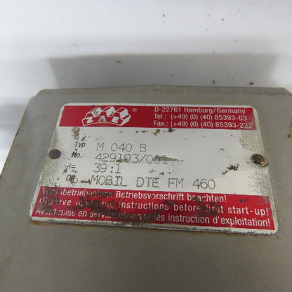 ZAE M 040 B 39:1 Ratio 0.25kW Gear Motor 240/415V 1.2/0.7A