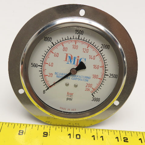 DMIC 0-3000PSI Oil Filled Panel Mount Pressure Gauge Stainless Steel 1/2" NPT