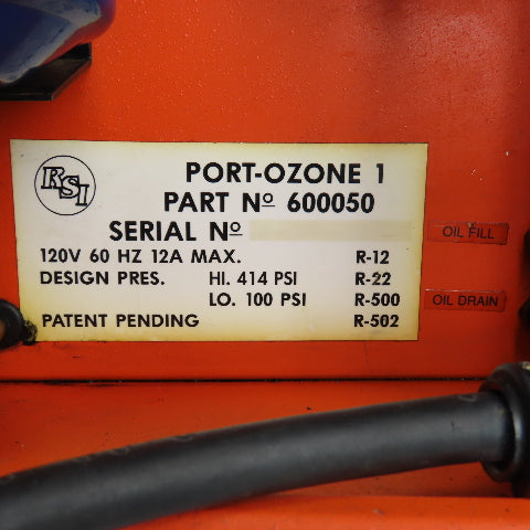 RSI 600050 Port-Ozone 1 Portable Refrigerant Recycling System 120V 1PH