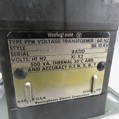 Westinghouse 7526A10G04 4:1 Ratio Current Transformer 480V Pri 120V Sec 500VA