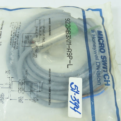 Honeywell 922AB3XM-A9P-L Micro Switch Threaded Barrel Proximity Sensor New