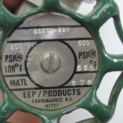 EEP Products 64250-220 3/4" NPT Stainless Steel Gagecock Valve 500PSI