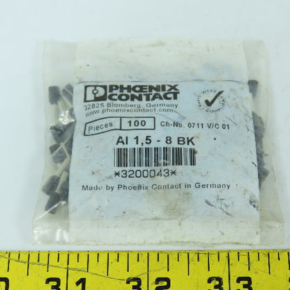 Phoenix Contact AI 1,5-8 BK 1200107 Ferrule Taped 1.5sp mm 8mm 16AWG Pack Of 100