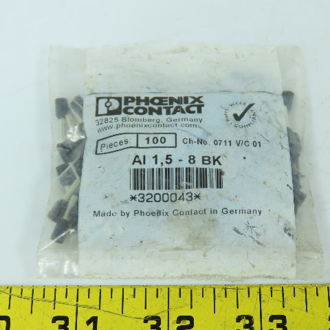 Phoenix Contact AI 1,5-8 BK 1200107 Ferrule Taped 1.5sp mm 8mm 16AWG Pack Of 100