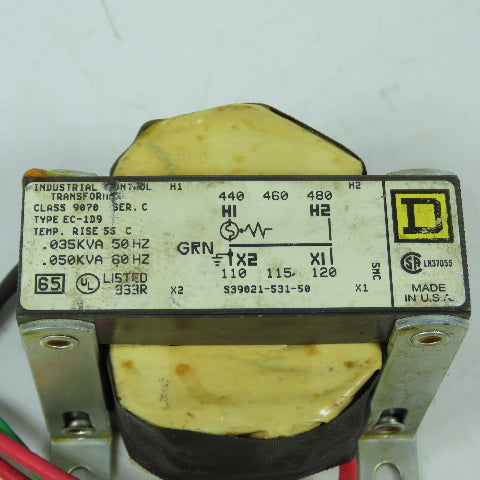 Square D Class 9070 1PH .050kVA Control Transformer Pri 440-480V Sec 110-120V