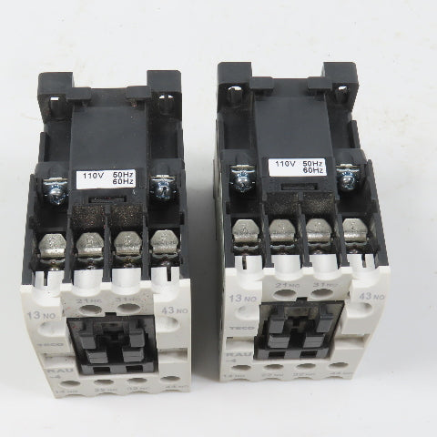 Teco RAU-4 AC Magnetic Control Relay 4-Pole 110V Coil 6A 600VAC Max Lot Of 2