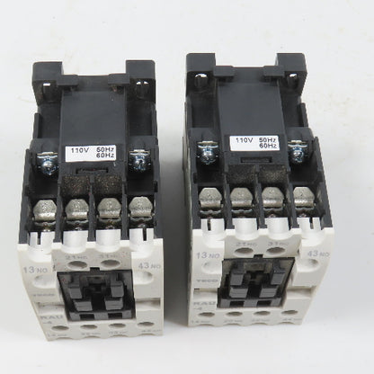 Teco RAU-4 AC Magnetic Control Relay 4-Pole 110V Coil 6A 600VAC Max Lot Of 2
