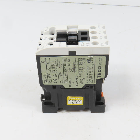 Teco CU-11 Size 0 Magnetic Contactor 3PH 10HP 220V Coil 24A 600VAC Max