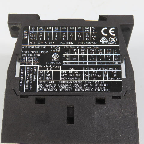 Eaton DILM9-01 XTCE009B01 3PH 5HP Contactor 110V Coil 20A 600V Max