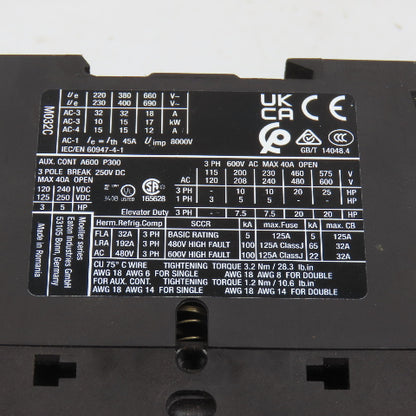 Eaton DILM32-10 XTCE032C10 3PH 25HP Contactor 110V Coil 40A 600V Max