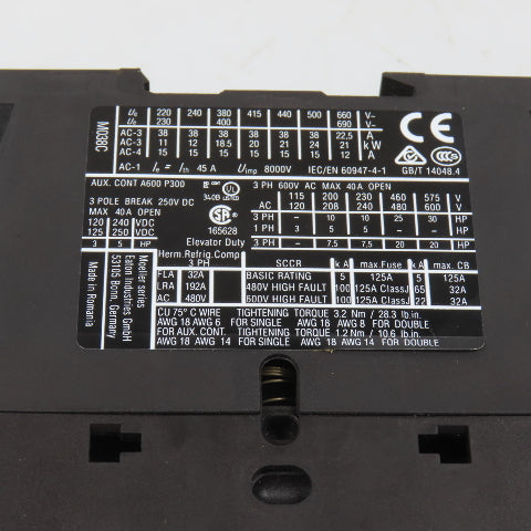 Eaton DILM38-01 XTCE038C01 3PH 30HP Contactor 110V Coil 40A 600V Max