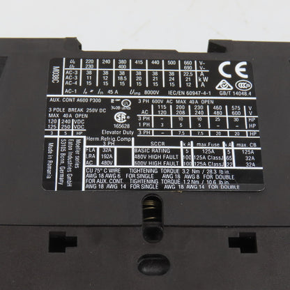Eaton DILM38-01 XTCE038C01 3PH 30HP Contactor 110V Coil 40A 600V Max