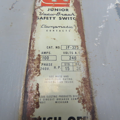 Bulldog JF-323 100A Vacu-Break Safety Disconnect Switch 240VAC