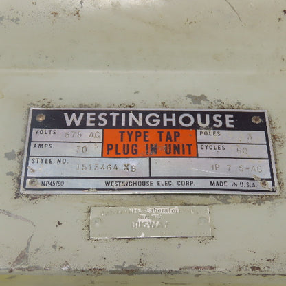 Westinghouse 1513464 30A Fusible Type Tap Bus Plug In Unit 3-Pole 575V 60HZ