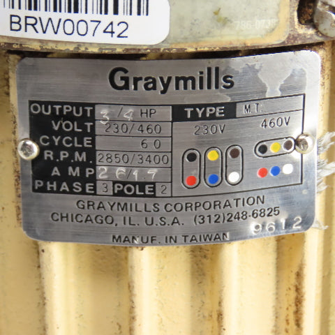 Graymills IN575-F 3/4HP Coolant Suction Pump 230/460V 3PH 3400RPM 1"x1" Type MT