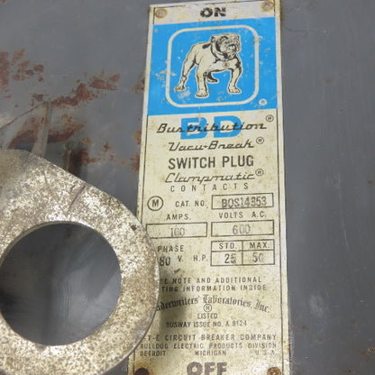 ITE BOS14353 Bulldog 100A Fusible Bus Busway Plug Disconnect Switch 600VAC