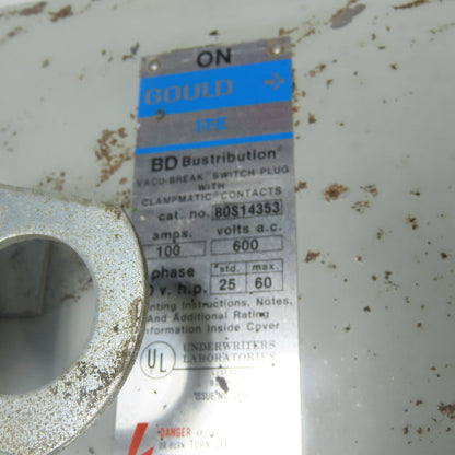 ITE Gould BOS14353 100A Fusible Bus Busway Plug Disconnect Switch 600VAC 3Ph
