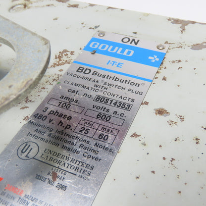 ITE Gould BOS14353 100A Fusible Bus Busway Plug Disconnect Switch 600VAC 3Ph
