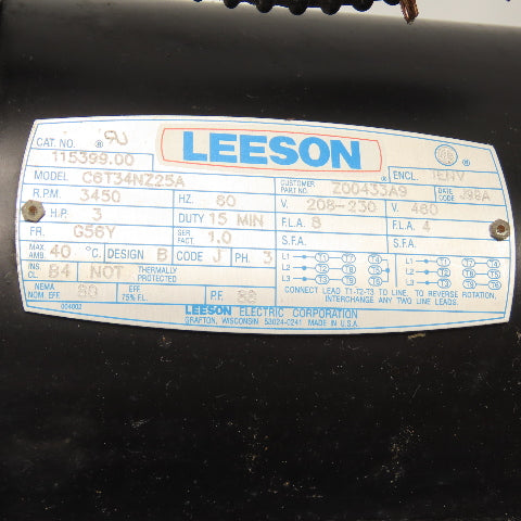 3HP 3-Gallon Hydraulic Power Unit 230/460V 3PH 1.8GPM Leeson C6T34NZ25A Tested