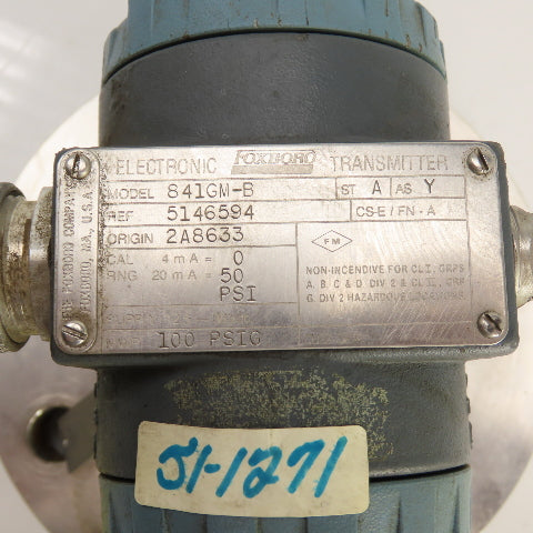 Foxboro 841GM-B Electronic Pressure Transmitter 5146594 MWP 100PSIG