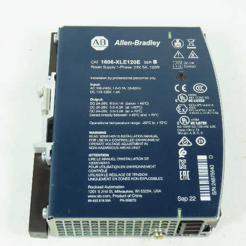 Allen Bradley 1606-XLE120E Ser B 24-28V DC 5A Power Supply 100-240V 1PH Input