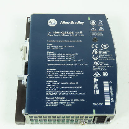 Allen Bradley 1606-XLE120E Ser B 24-28V DC 5A Power Supply 100-240V 1PH Input
