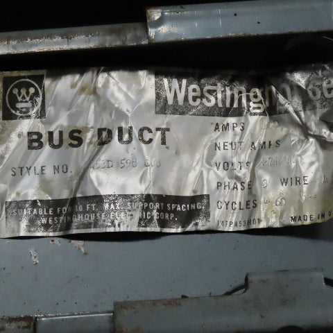 Westinghouse 400A 277/480V 4 Wire 3Ph Bus Duct 10' Lot Of 2
