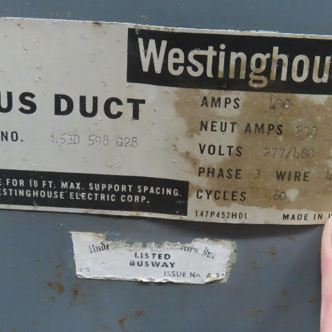 Westinghouse 400A 277/480V 4 Wire 3Ph Bus Duct 60' Run 15' Sections Lot Of 4