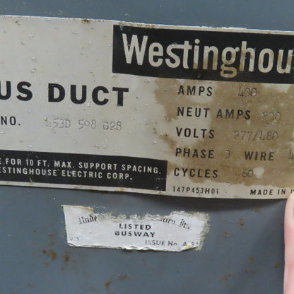 Westinghouse 400A 277/480V 4 Wire 3Ph Bus Duct 60' Run 15' Sections Lot Of 4