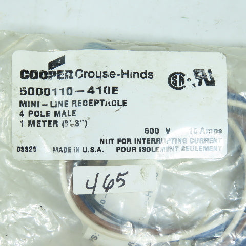 Cooper Crouse-Hinds 5000110-410E Mini-Line Receptacle 4-Pole Male 1M 600V 10A