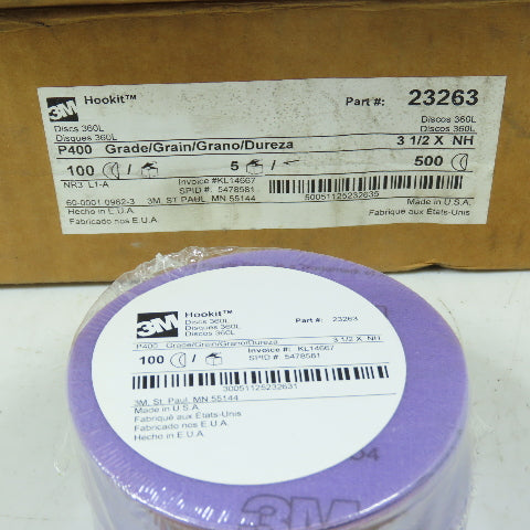 3M Hookit 23263 P400 360L Grade Hook & Loop Disc 3-1/2" x NH Lot Of 500