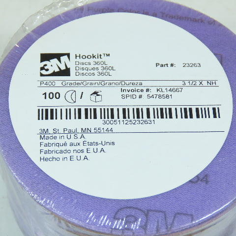 3M Hookit 23263 P400 360L Grade Hook & Loop Disc 3-1/2" x NH Lot Of 500