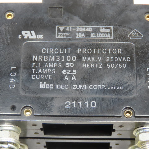 Idec NRBM3100 50A 3 Pole Circuit Protector Breaker 250VAC