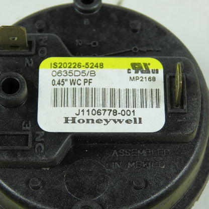 Honeywell IS20226-5248 J1106778-001 Furnace Air Pressure Switch 0.45" WC PF