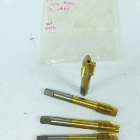 GTD 1/2"-20 NF HS 3-Flute Taper Tap 3/4" Thread Length Coated Lot Of 6