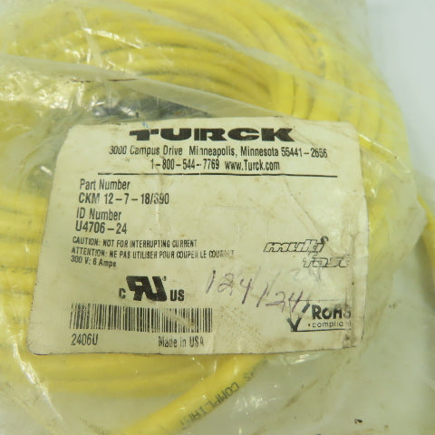 Turck CKM 12-7-18/S90 Multi-Fast Cordset Cable 12-Pin Female U4706-24