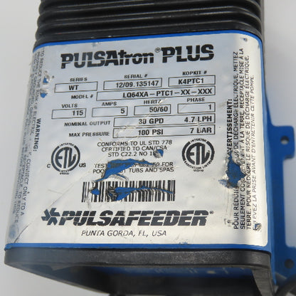 Pulsatron LQ64XA-PTC1-XX-XXX Plus Series WT 115V Diaphragm Metering Pump 30GPD